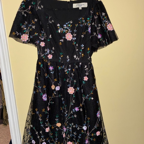 JessaKae Dresses & Skirts - JessaKae Black Dress with Vibrant Floral Embroidery